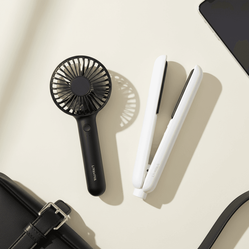 Flat-lay of portable gadgets on neutral background