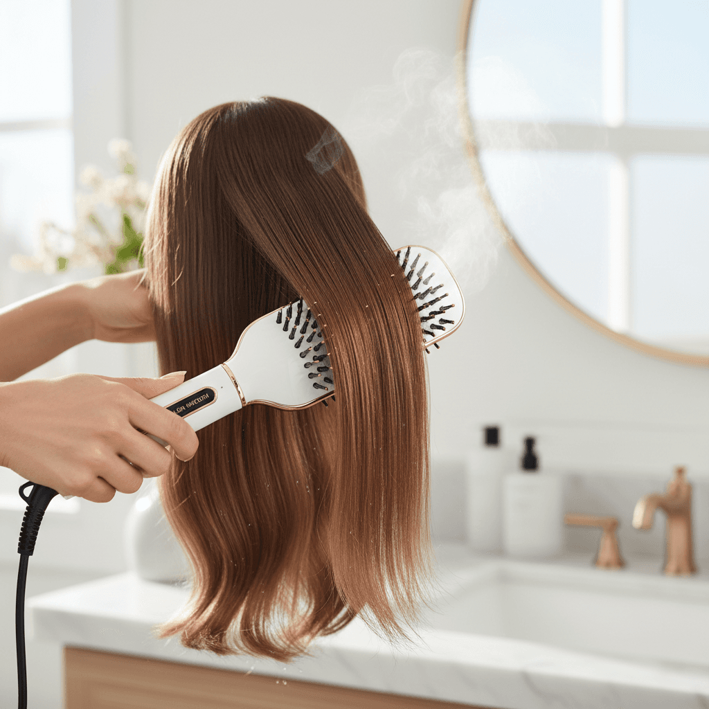 Mini Portable Hair Straightener in active use